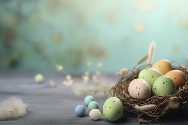 Easter decorative eggs in basket