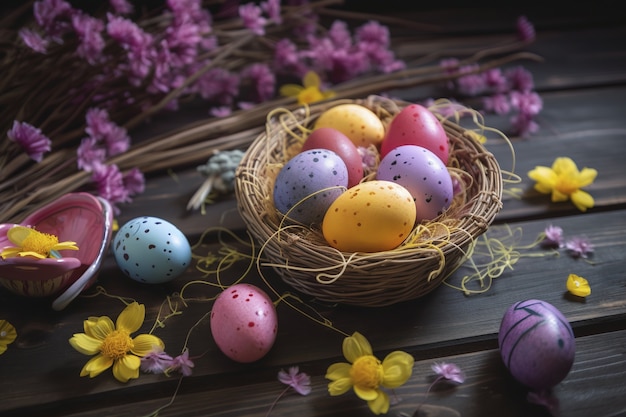 Free photo easter decorative eggs in basket