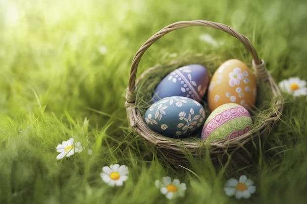 Easter decorative eggs in basket