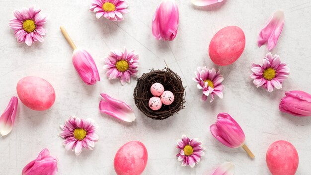 Easter eggs and floral petals