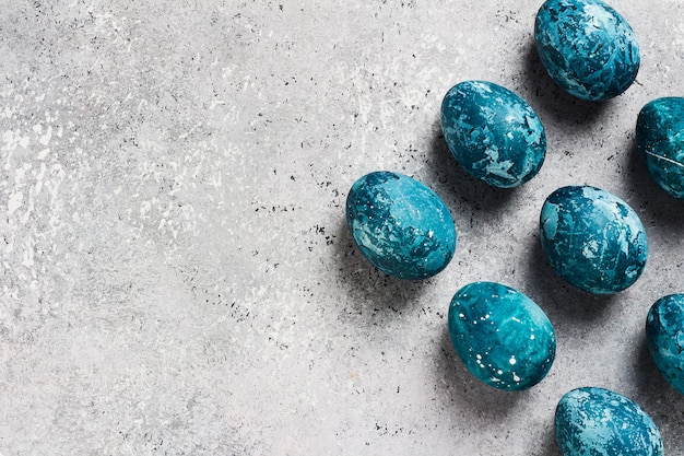 Easter eggs painted by hand in blue