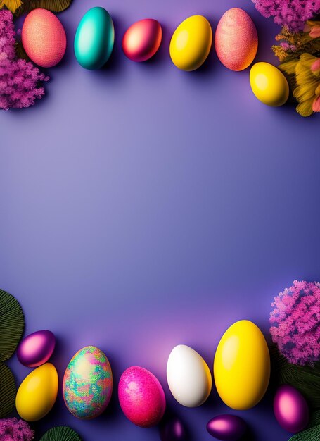 Пасхальные яйца на фиолетовом фоне