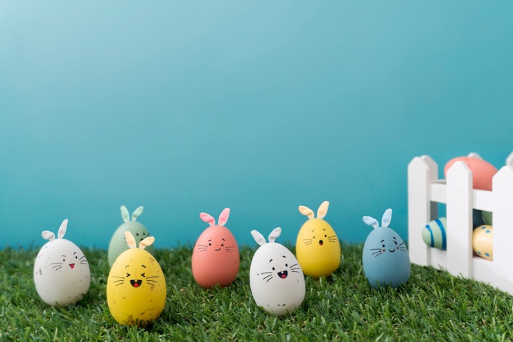 Free Photo easter eggs with painted funny faces