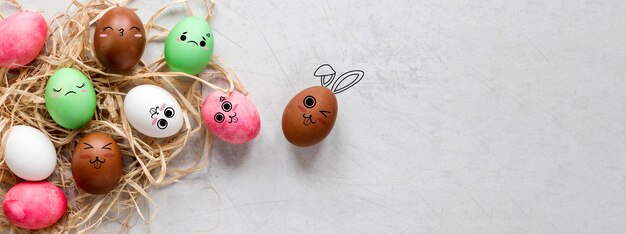 Easter eggs with painted funny faces