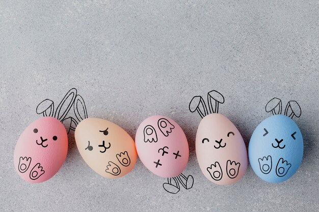 Easter eggs with painted funny faces