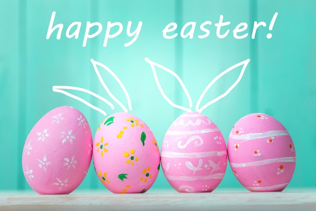 Easter eggs on wooden background