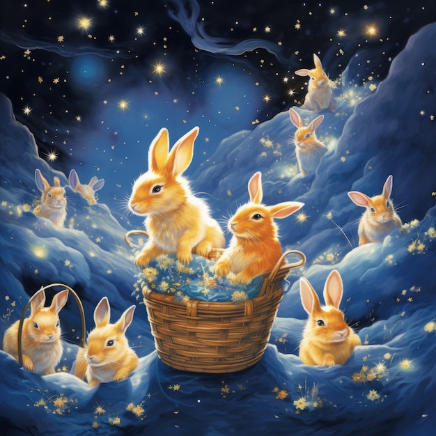 Free photo easter rabbits on a fantasy world