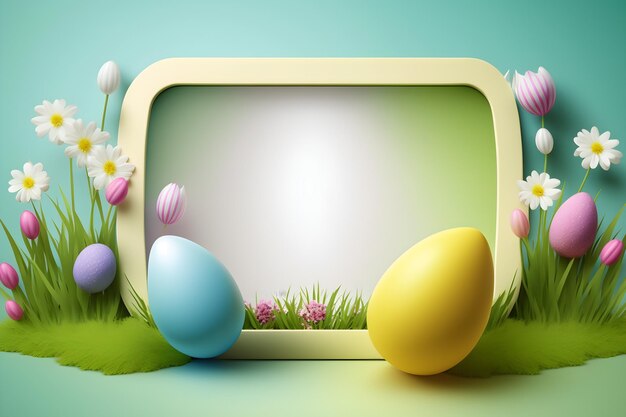 Easter theme frame with colored eggs and flowers