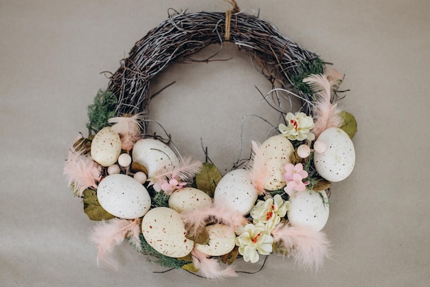 Easter wreath decorated with easter eggs