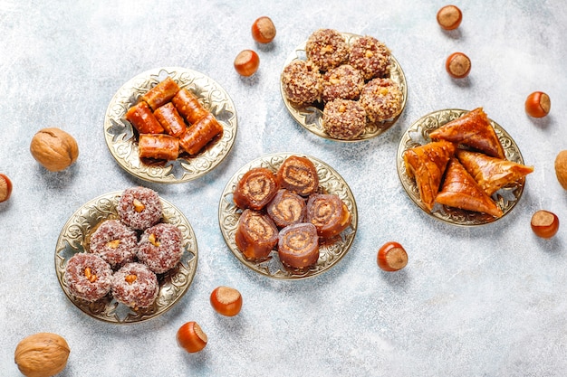 Eastern sweets,assorted traditional Turkish delight with nuts.