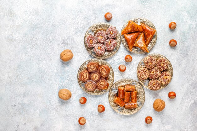 Eastern sweets,assorted traditional Turkish delight with nuts.