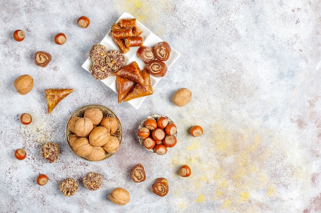 Eastern sweets,assorted traditional Turkish delight with nuts.