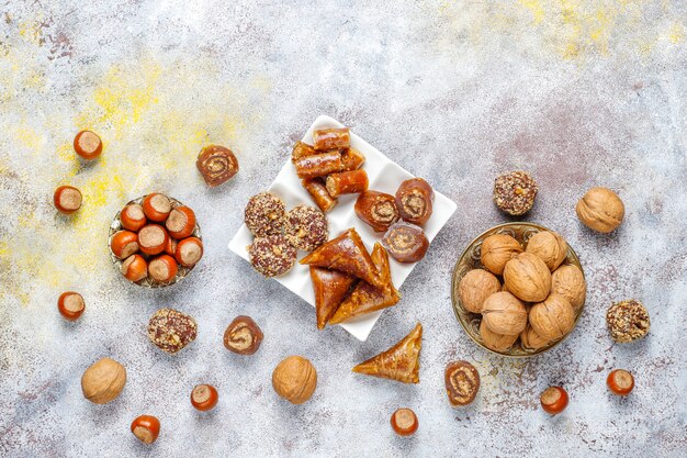 Eastern sweets,assorted traditional Turkish delight with nuts.