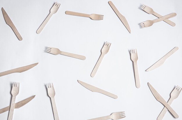 Eco friendly bamboo forks. The concept of saving the planet, the rejection of plastic.