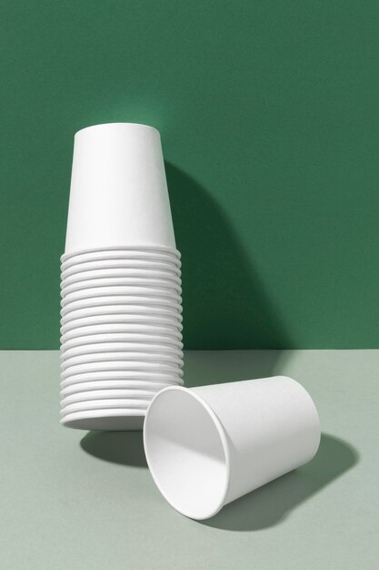 Eco-friendly cups leaning on a wall