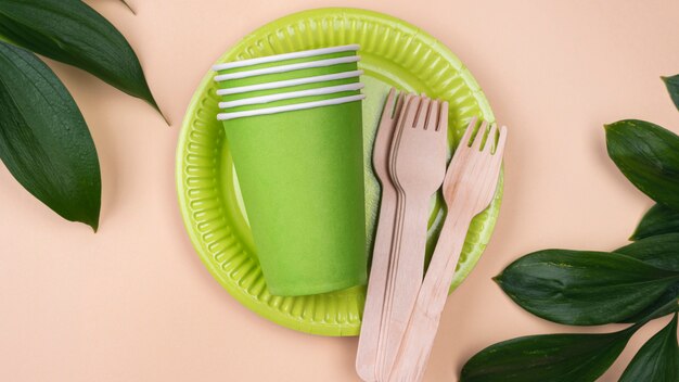 친환경 일회용 식기 녹색 컵