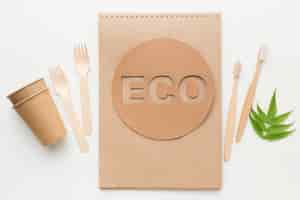 Free photo ecological notebook and toothbrush