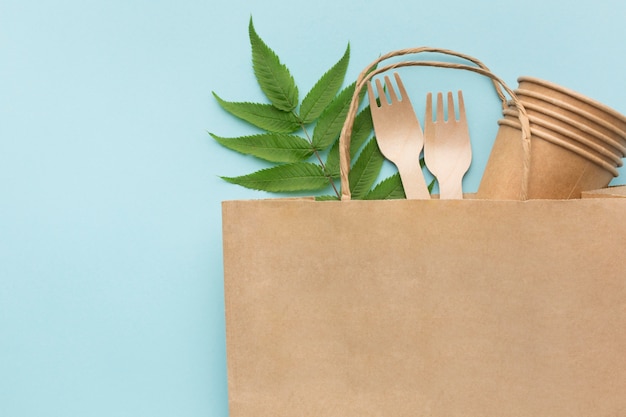 Ecology bag with cartoon forks and glasses