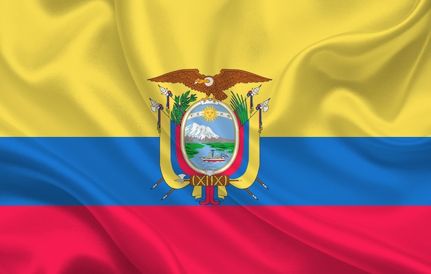 Ecuador country flag on wavy silk fabric background panorama - illustration