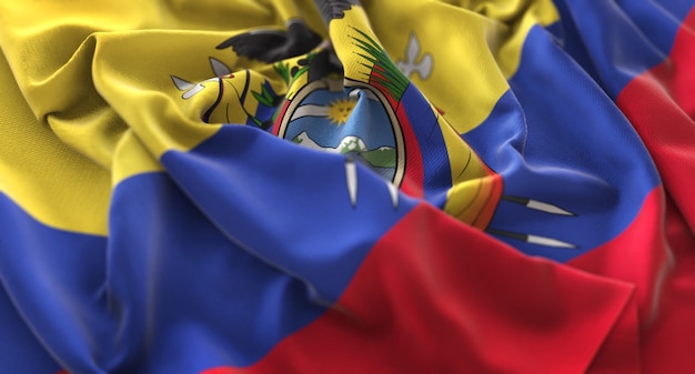 Ecuador Flag Ruffled Beautifully Waving Macro Close-Up Shot