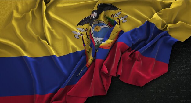 어두운 배경 3D 렌더링에 주름 에콰도르 깃발