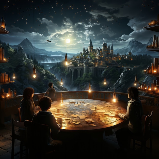 Education day scene in fantasy style and aesthetic