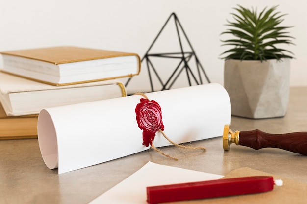 Education diploma certificate on office desk