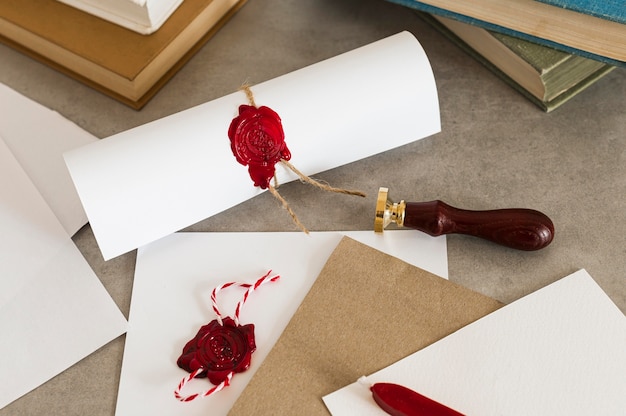 Education diploma certificate and wax seal