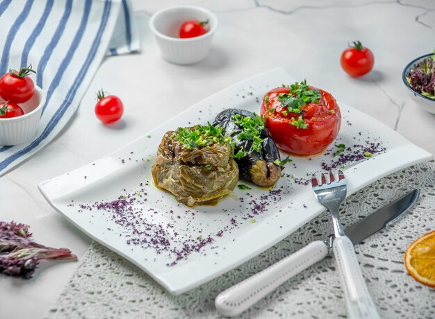 Бесплатное фото Долма из баклажанов с помидорами и болгарским перцем