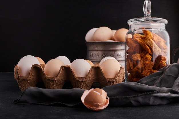 Eggs and crackers in a glass jar. 