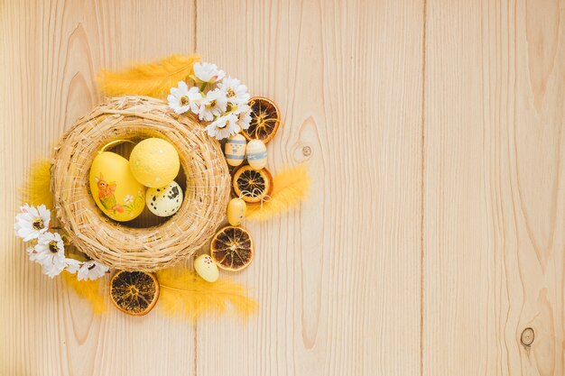 Eggs in decorated nest