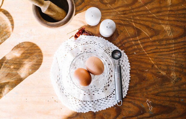 Eggs on glass plate