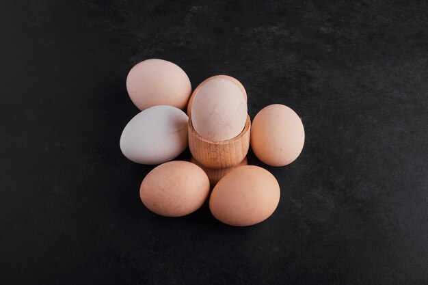 Eggs isolated on black space. 