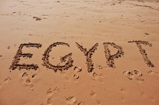 Egypt written in the sand on the beach
