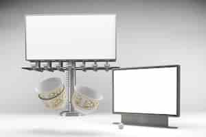 Free photo eid advertising billboards perspective side in white background