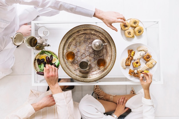 Free photo eid al-fitr concept with top view of tea