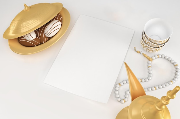 eid flyer top view with chocolate in white background