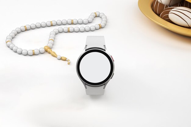 Eid Round Smart Watch Front Side In White Background