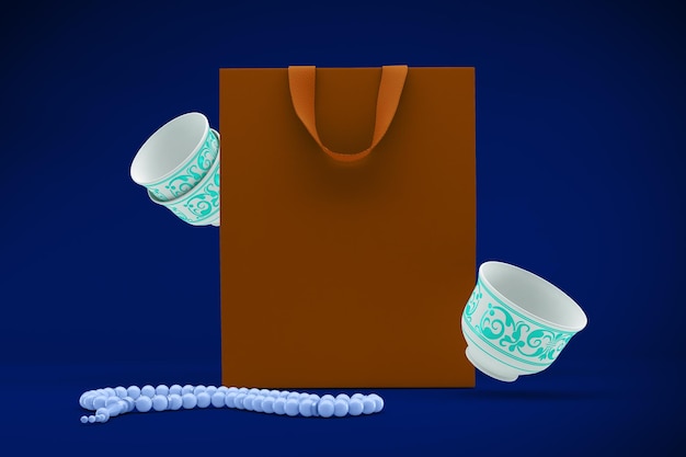 Free photo eid shopping bags with coffee front side