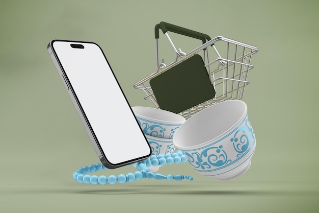 Eid Shopping Basket and Mobile Perspective Side