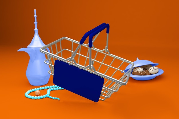 Free photo eid shopping basket perspective view