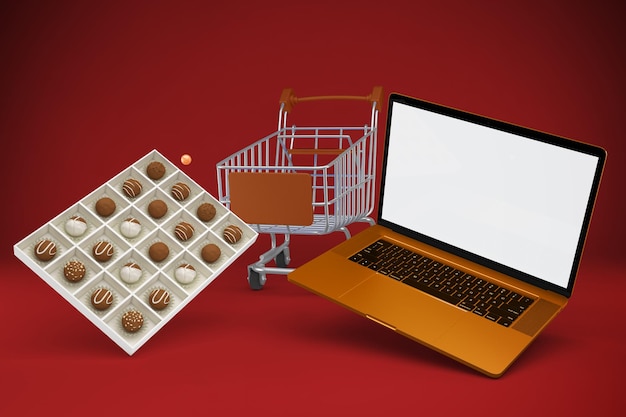 Free photo eid shopping trolley and laptop right side