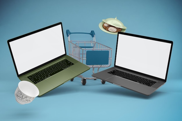 Eid Shopping Trolley and Laptops Perspective View