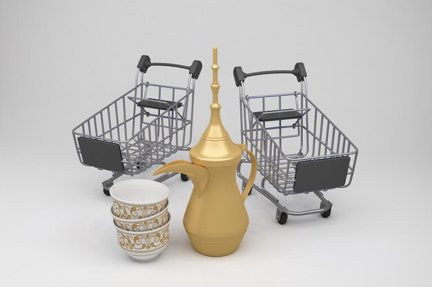 Eid Shopping Trolleys Front Side на белом фоне