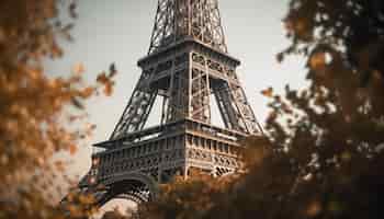 Free photo eiffel tower french elegance steel construction majestic generated by ai