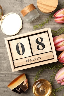 Eight march concept on gray textured background