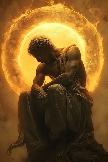 El dios sol representado como un hombre poderoso en un entorno renacentista