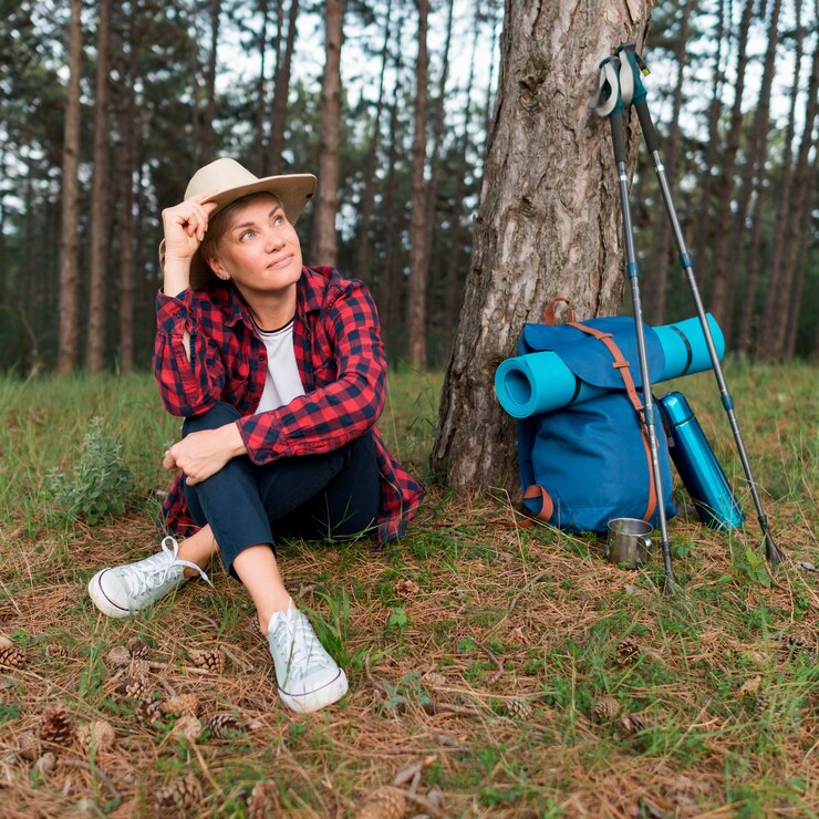 Free Photo elder tourist woman relaxing outdoors