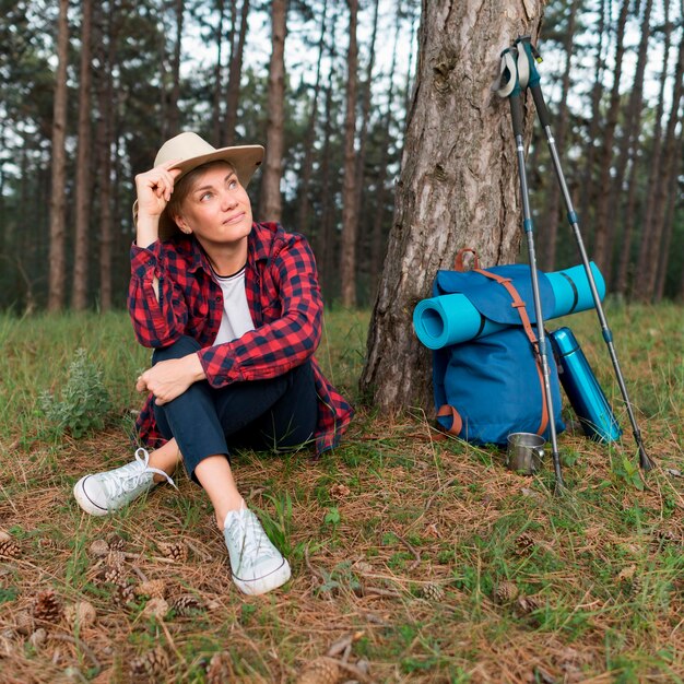 Elder tourist woman relaxing outdoors