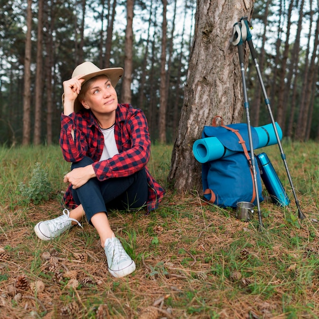 Elder tourist woman relaxing outdoors